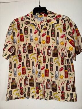 David Carey Originals Men’s L Hot Sauce Chili Pepper Novelty Hawaiian Shirt